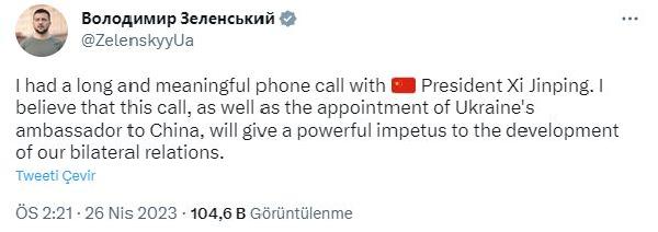 Zelenski ve Cinping telefonda görüştü