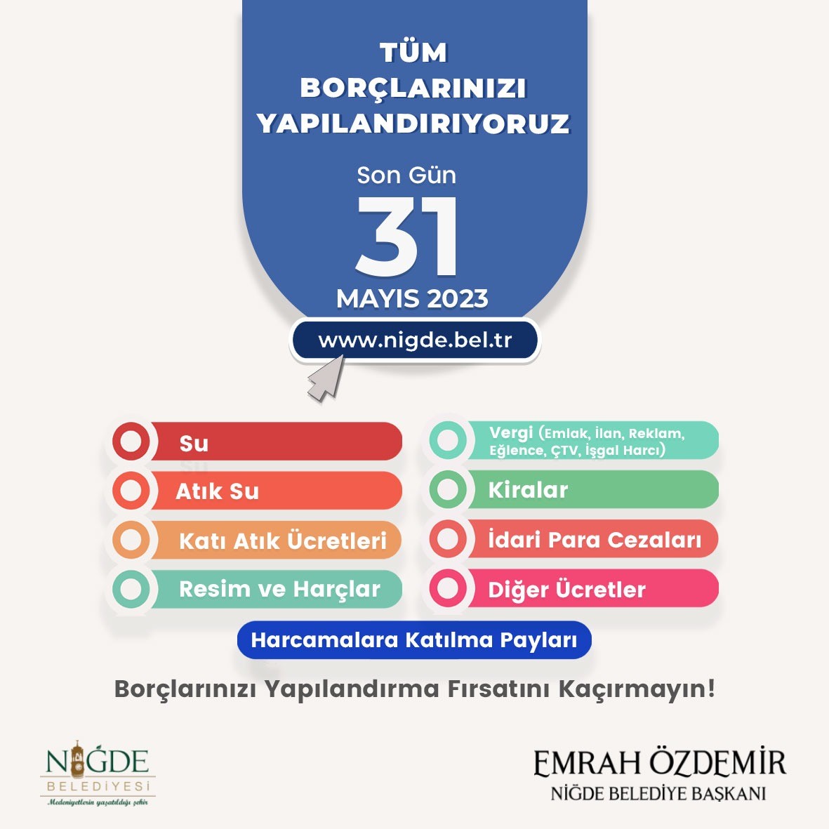 Niğde Belediyesinden borç yapılandırma duyurusu