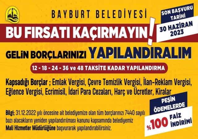 Bayburt Belediyesinden borç yapılandırma imkanı
