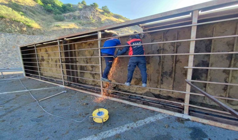 Hayvan yüklü tır devrildi: 1 ölü, 1 yaralı