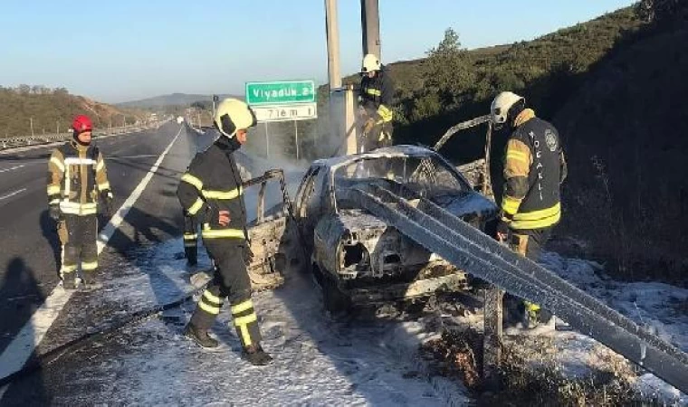 Bariyerlere saplanan otomobil yandı: 3 yaralı