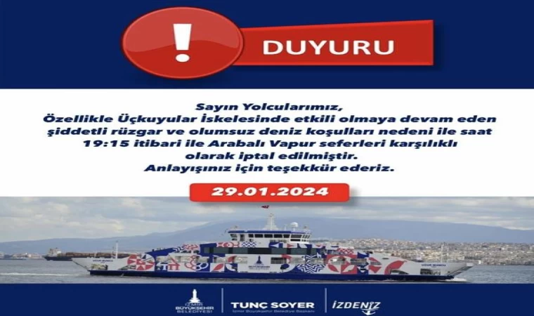 İzmir’de arabalı vapur seferleri iptal edildi