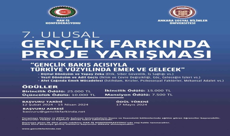 HAK-İŞ 7inci Ulusal Gençlik Farkında Proje Yarışması başladı