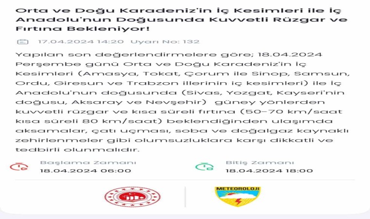 Orta ve Doğu Karadenizin iç kesimleri için fırtına uyarısı