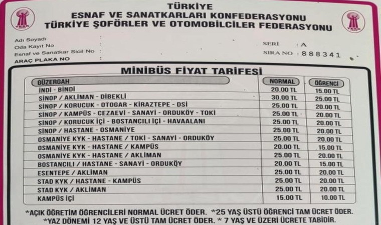 Sinopta toplu taşımaya zam