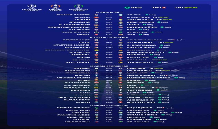 41 UEFA maçı TRTden canlı yayınlanacak