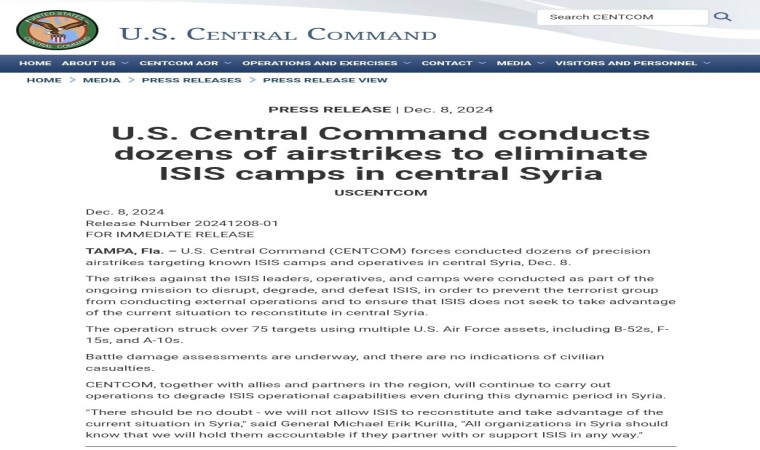 ABD ordusu Suriyede DEAŞ hedeflerinin vurulduğunu açıkladı