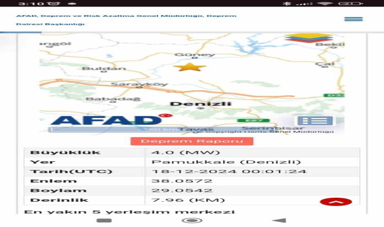 Denizlide 4.0 şiddetinde deprem meydana geldi