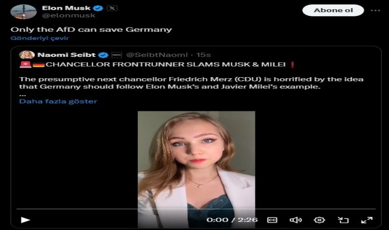 Elon Musk: Almanyayı yalnızca AfD kurtarabilir