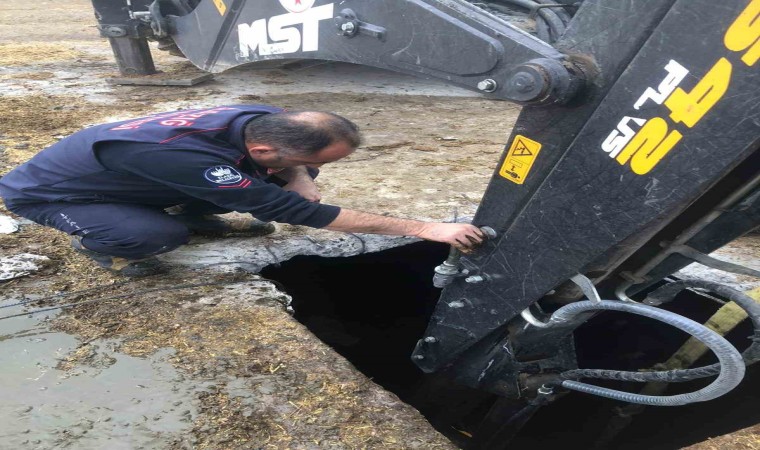 İtfaiye ekipleri kuyuya düşen gebe inek için zamanla yarıştı