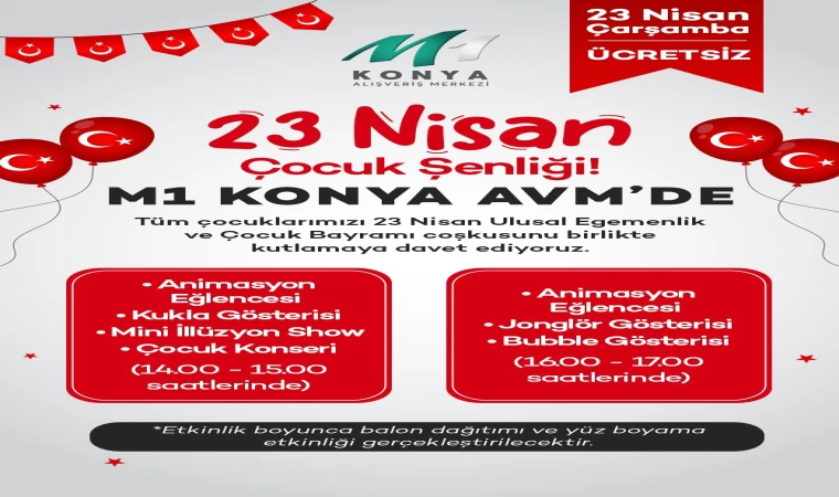 23 Nisan coşkusu M1 Konya AVM’de çocuklarla buluşuyor