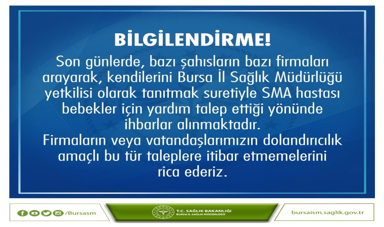 Bursa İl Sağlık Müdürlüğü’nden dolandırıcılık uyarısı