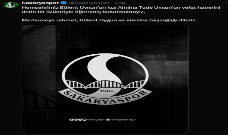 Sakaryaspor’dan, Almina Tude Uygun için taziye mesajı