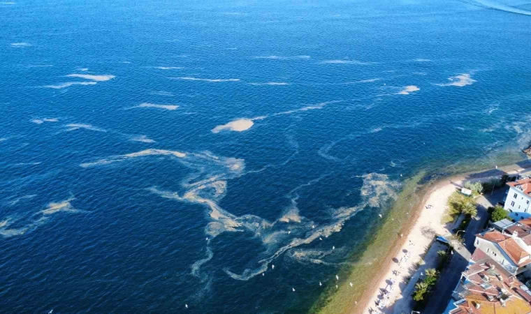 Kınalıada açıklarında müsilaj alarmı, deniz salyası havadan görüntülendi