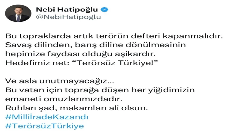 Milletvekili Hatipoğlu: ”Bu topraklarda artık terörün defteri kapanmalıdır”