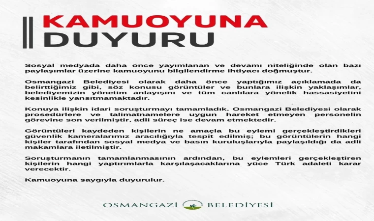 Osmangazi Belediyesi’nden barınakta yaşananlarla ilgili açıklama