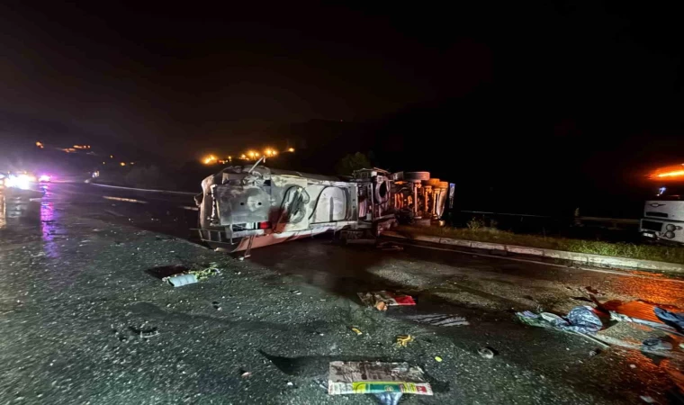 Osmaniye’de mazot yüklü tanker devrildi