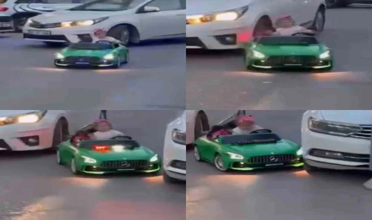 Otomobil çocuğun bindiği akülü araca çarptı: O anlar kamerada