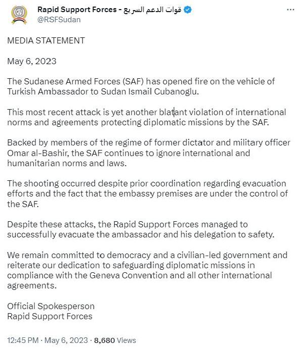 Türkiye’nin Hartum Büyükelçisi Çobanoğlu’nun aracına ateş açıldı