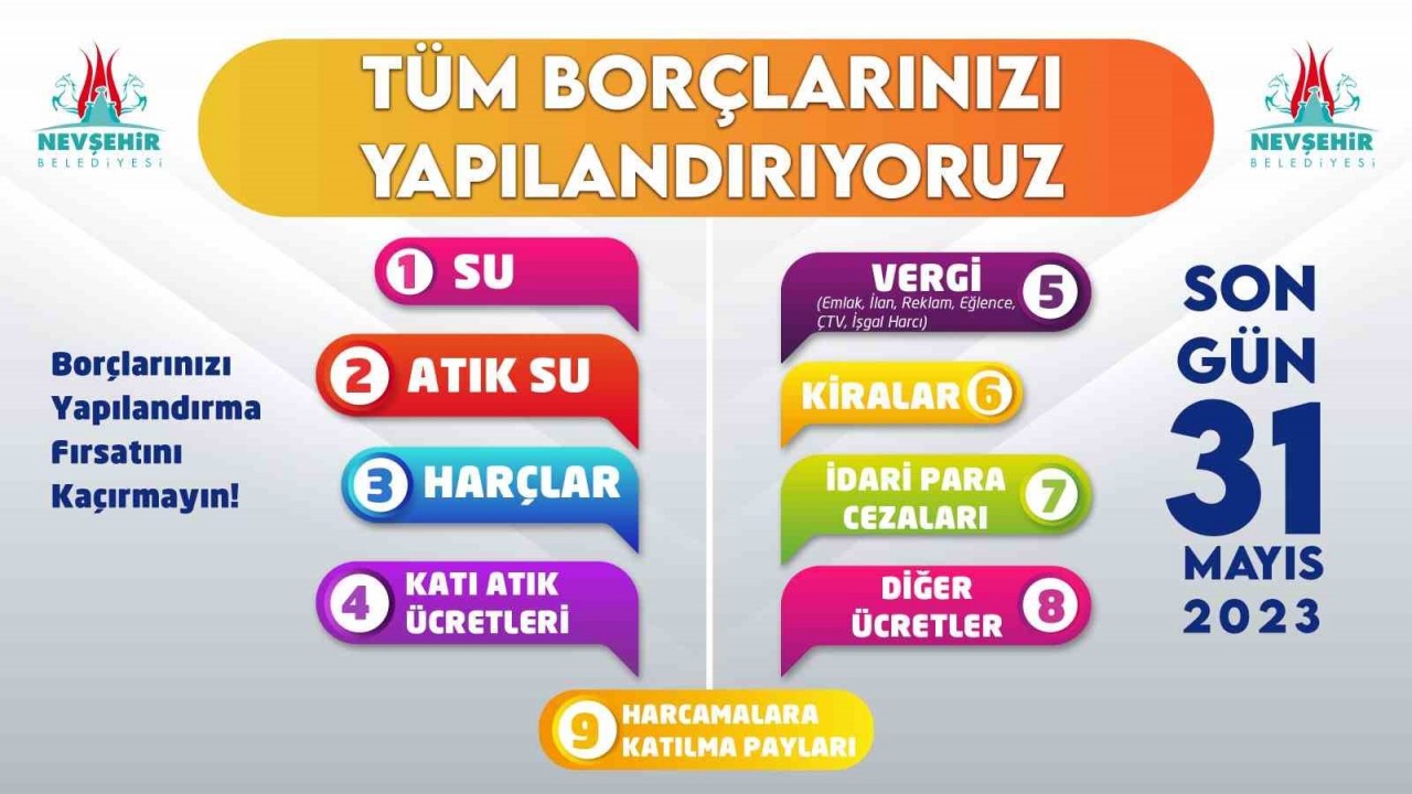 Nevşehir Belediyesi uyardı: “Borcunuzu yapılandırmayı unutmayın”