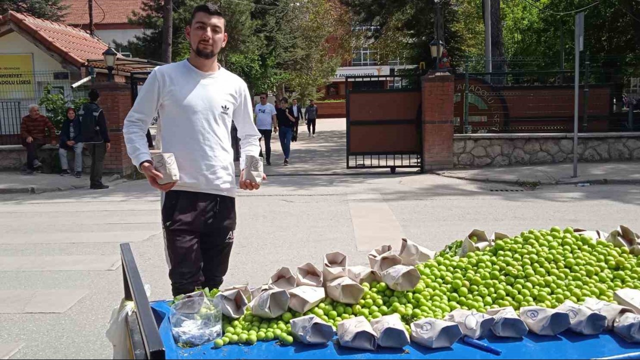 Oy kullanılan okulun önüne tezgah kurup erik sattı