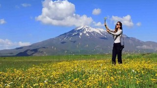 Bahar çiçekleriyle renklenen Sütey Yaylası ve Süphan Dağı hayranlık uyandırıyor