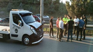 E-5te çekicinin çarptığı yayanın iki bacağı da kırıldı