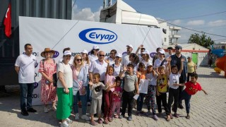 Evyaptan deprem bölgesine mobil berber tırı ve 10 hijyen istasyonu desteği