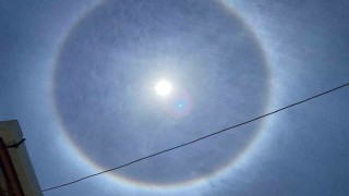 Hisarcıkta güneşin etrafını saran gökkuşağı ilgiyle izlendi