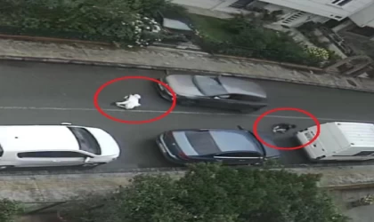 Köpekten korkup kaçan iki çocuğa otomobilin çarpması kamerada