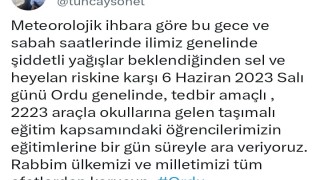 Orduda sel tehlikesi nedeniyle taşımalı sistem eğitime 1 gün ara verildi