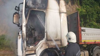 Seyir halindeki tır alev alev yandı, sürücü canını zor kurtardı