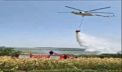 Anız yangını, ekili alanlara sıçramadan söndürüldü