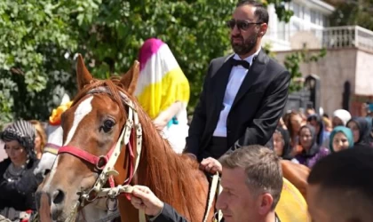 Aşiret düğününe gelin ve damat at üstünde geldi, takılan paraları 15 kişi saydı - Yeniden