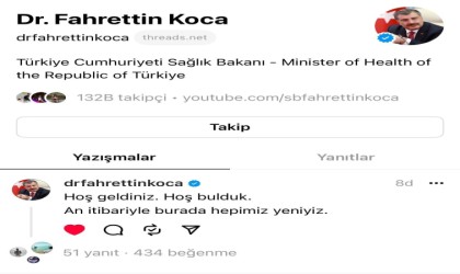Bakan Koca, yeni sosyal medya platformu Threadsde yerini aldı