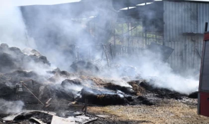 Edirne’de çıkan ahır yangınında 4 bin saman balyası, 1 traktör ve sera yandı