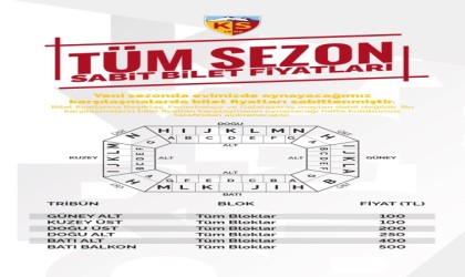 Kayserisporda bilet fiyatları sabitlendi