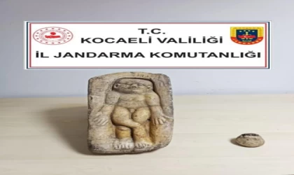 Kocaeli’de Bizans dönemine ait olduğu değerlendirilen heykelcik ele geçirildi