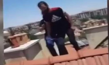 Polise yakalanmamak için çatıya çıktı