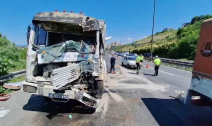 TEM’de kamyon, TIR’a çarptı: 1 yaralı