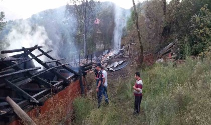 Alevlere teslim olan ev ile ahır küle döndü, yangının ormana sıçraması engellendi