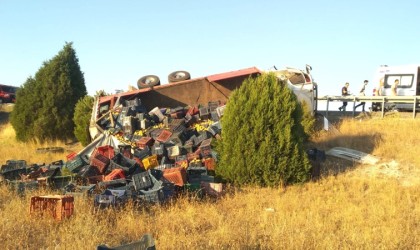 Kütahyada limon yüklü tır devrildi: 1 yaralı