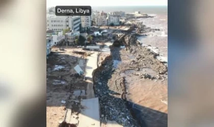 Libya Kızılayı, sel sonrası oluşan enkazı böyle görüntüledi