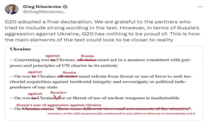 Ukrayna’dan G20 Sonuç Bildirgesi’ne tepki: Gurur duyulacak bir şey yok