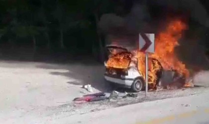 Alevlere teslim olan otomobil kullanılamaz hale geldi