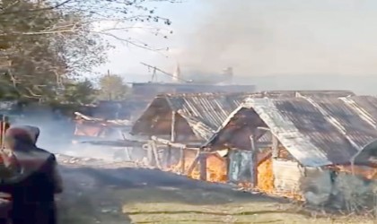 Düzcede çıkan yangında 5 samanlık küle döndü