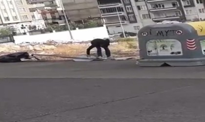 Gaziantepte trafik uyarı işaret levhası hırsızlığı kamerada