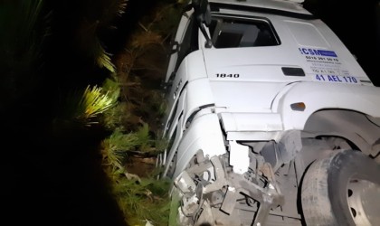Tırın uçurumdan yuvarlanmasını dorsesi engelledi: 1 yaralı