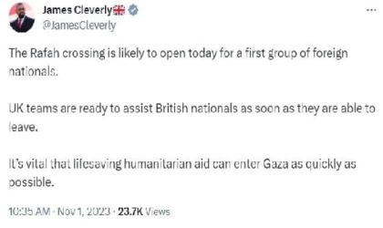 İngiltere: Refah Sınır Kapısı bugün çıkışlara açılabilir