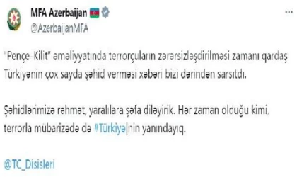Azerbaycan Dışişleri Bakanlığı: Terörle mücadelede Türkiye’nin yanındayız 